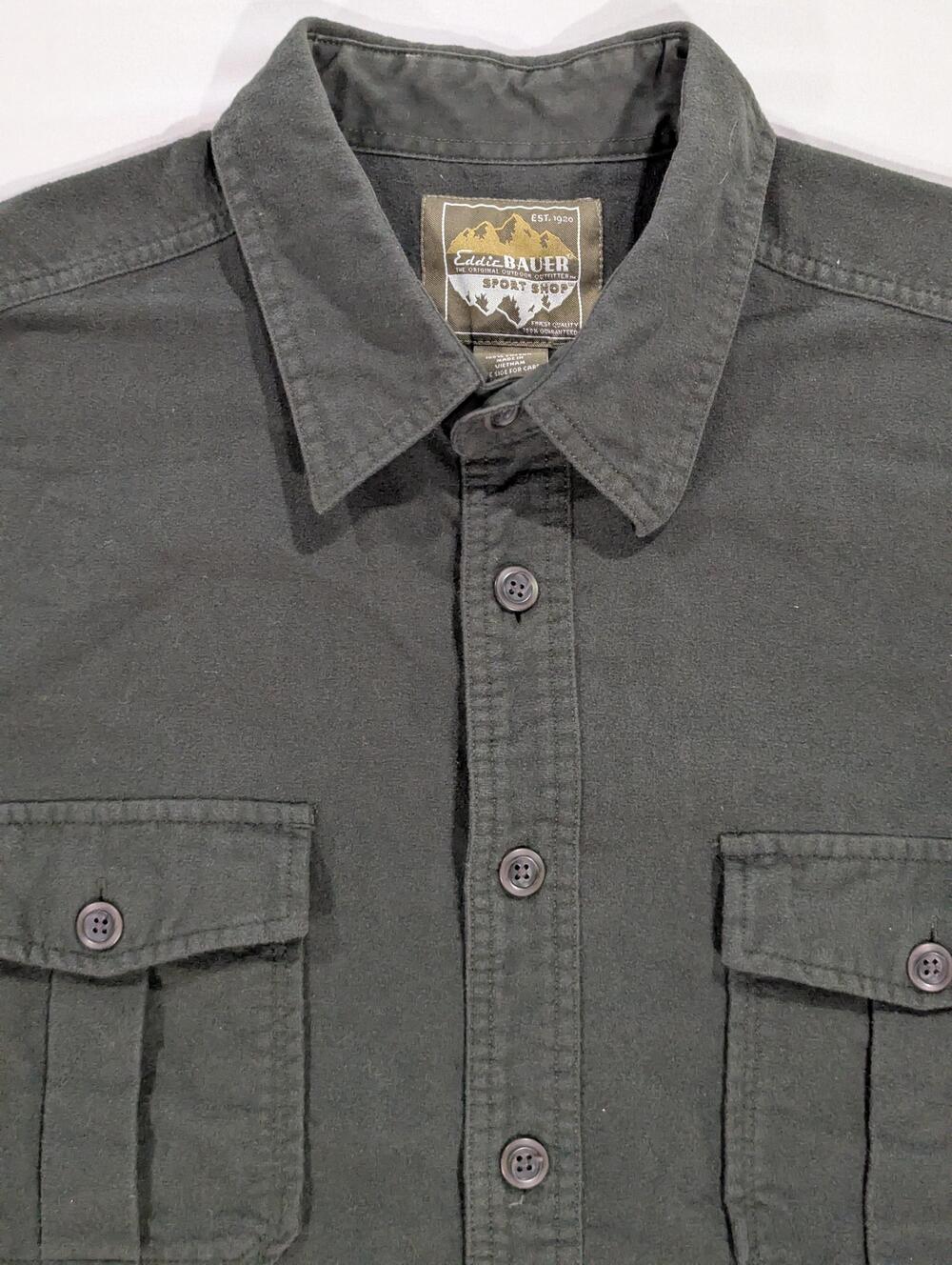 Eddie Bauer Shirt Mens XL Green Solid Long Sleeve Button Up Flannel Casual